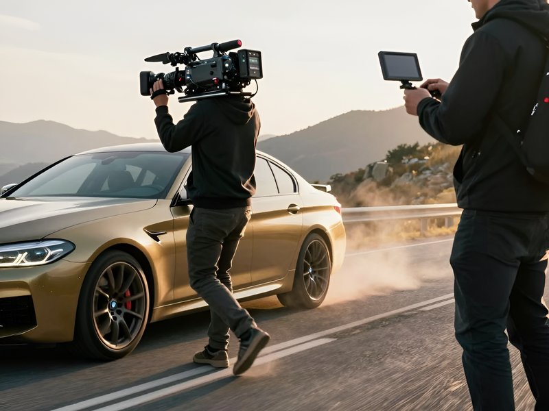 Команда Ордер Медиа снимает динамичный автомобильный обзор BMW M5 CS на горном шоссе